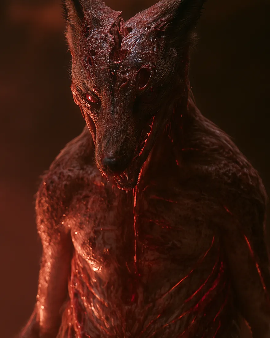Foulkar in red air with the hide gone off him, the Crimson running in every seam.