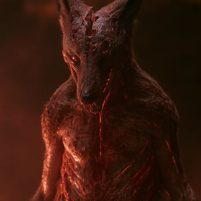 Foulkar in red air with the hide gone off him, the Crimson running in every seam.