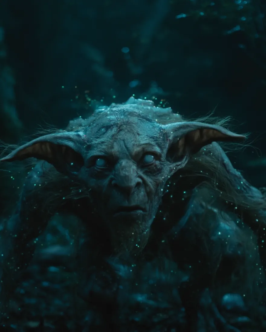 A Feefan in the night wood, the hair gone translucent and the blood lit beneath it, ears cupped close to the head.