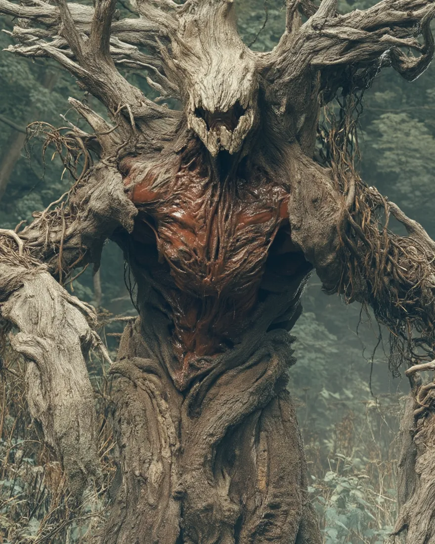 A Trena come out of the deep wood, the split bark of the face open over the muscle beneath.