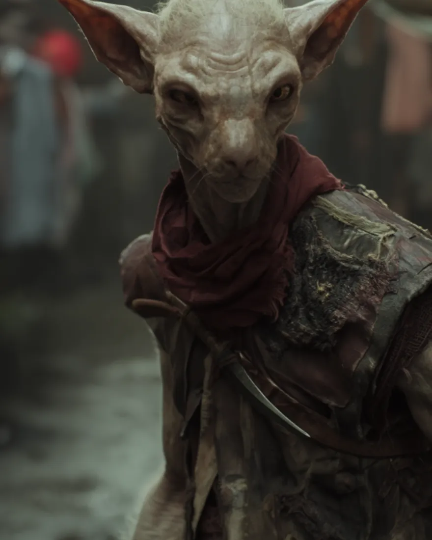 A Nakasi in a poor quarter street, hairless and gaunt, ears up and the yellow eyes level with yours.