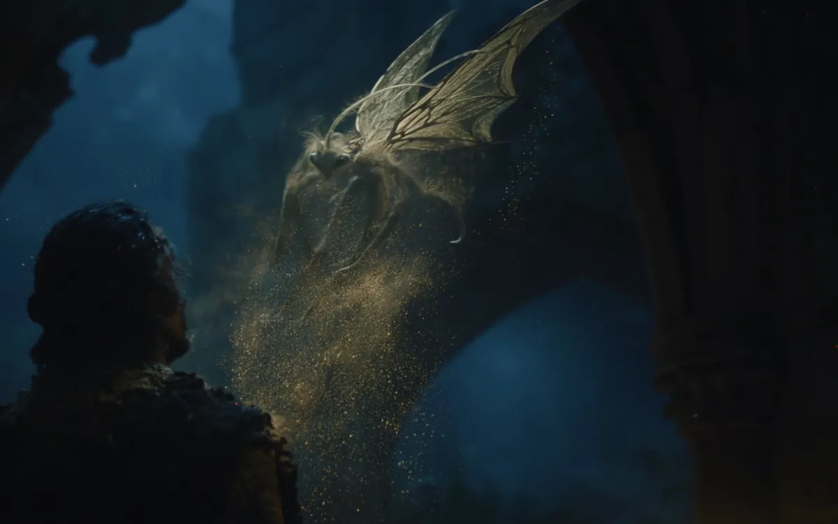 A Papillian met under the vaults of an old hold, dust falling off the wings, a traveller stopped at the edge of the light.