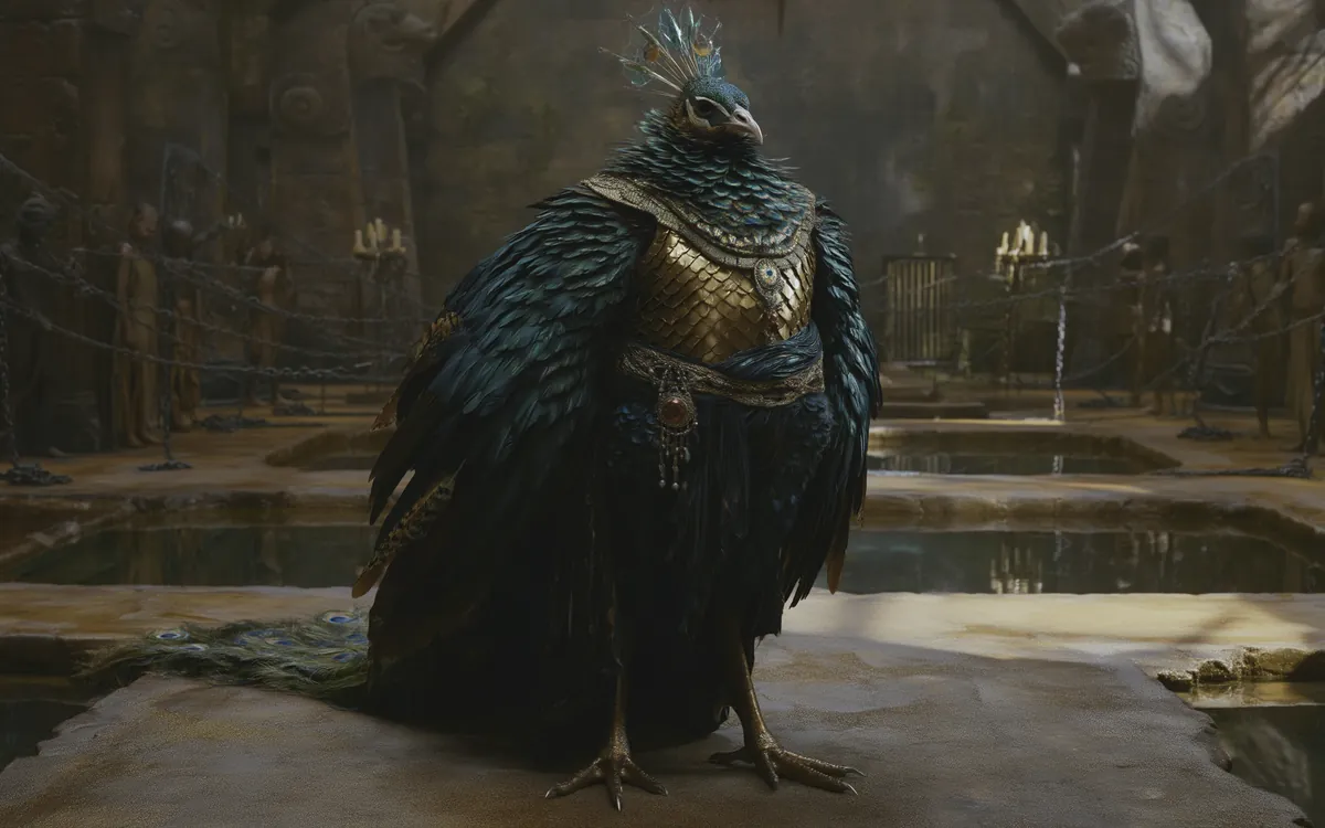 The court of a taken hold, still pools and guarded doors, the Pikon who replaced its noble standing alone on the floor.
