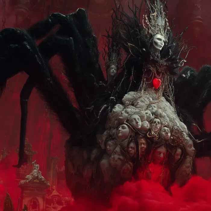 Volak'lihkxar over the red mist on eight legs, one small white face set in the mass of its back.