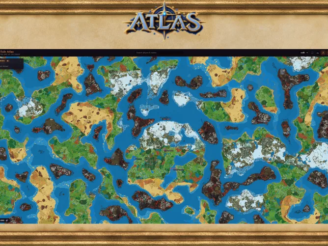 The Atlas map zoomed out to the whole world, showing continents, islands and ice caps across a blue ocean.